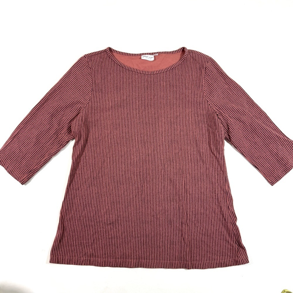 Prairie Cotton 3/4 Sleeve Boatneck Top Blue Tropez Stripe